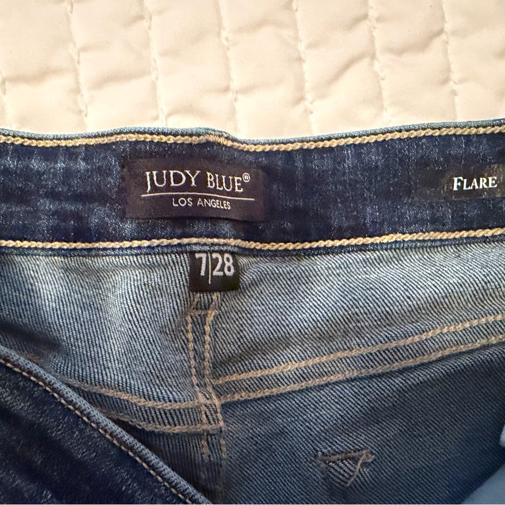 Judy Blue flare Leg Jeans trouser hem side seam dark wash - Picture 2 of 13